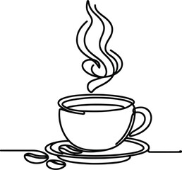 coffee in continuous line drawing minimalist style, food illustration. coffee shop,  cappuccino, latte,  