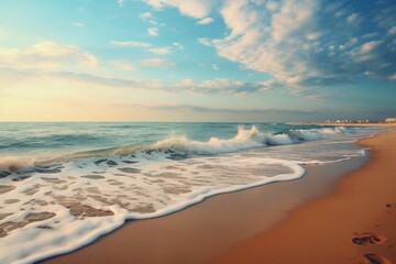 Serene Morning beach sunset. Sunny evening. Generate Ai - 745486172