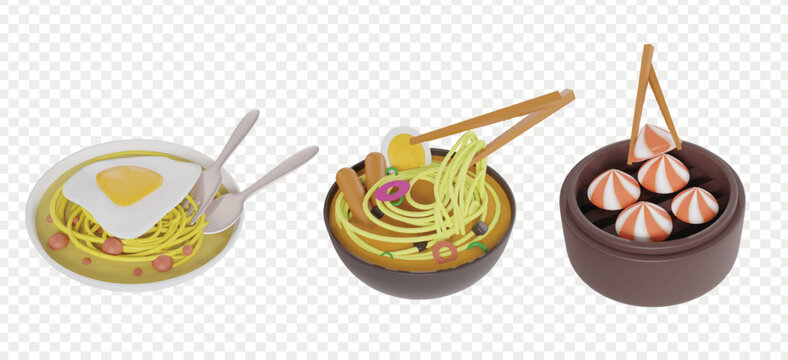 Asian food 3d icons render clipart for UI UX Website Banner