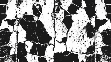 A black and white background of a cracked wall with visible damage and texture, grunge abstract style. Backdrop.