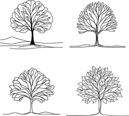 tree in continuous line drawing minimalist style, food illustration.