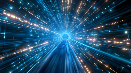 Fototapeta premium Abstract Data Stream Tunnel with Light Trails