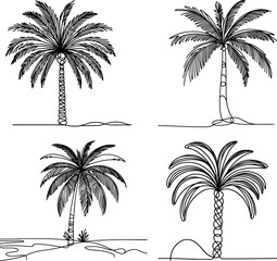 Fototapeta premium palm tree in continuous line drawing minimalist style, food illustration.