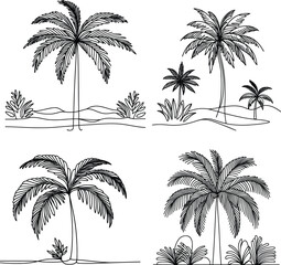 palm tree in continuous line drawing minimalist style, food illustration.