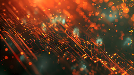 Fototapeta premium Glowing Circuitry and Sparks - A Digital Infrastructure View