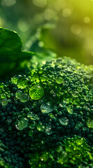 Dew Drops on Vibrant Green Leaves