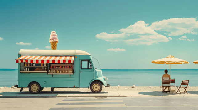 Seaside Serenity with Vintage Ice Cream Truck