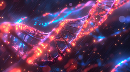 Fototapeta na wymiar Digital Representation of DNA Structure with Luminous Highlights