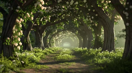 Abwaschbare Fototapete Enchanted Forest Pathway in Full Bloom © slonme