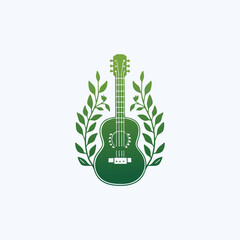 natural eco guitar logo guitar leaf natural logo vector icon illustration design.

