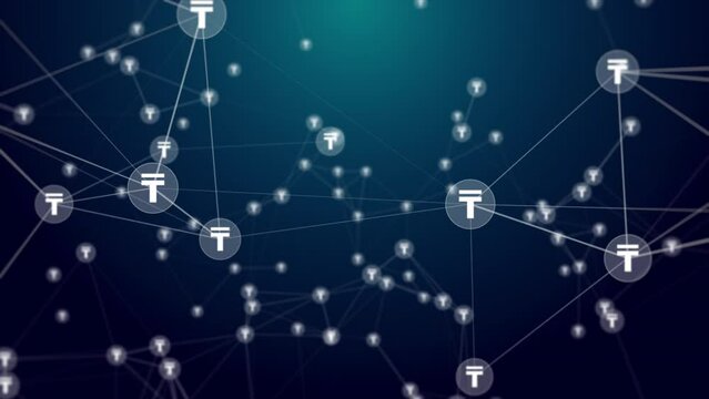 Tenge Kazakhstan Currency Network Plexus Background. Technology Plexus Background. Seamless Loop