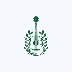 natural eco guitar logo guitar leaf natural logo vector icon illustration design.

