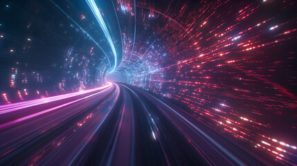 Fototapeta na wymiar Warp Speed Tunnel Journey in Neon Lights