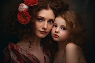 Naklejka premium Mother daughter together. House elder. Generate Ai
