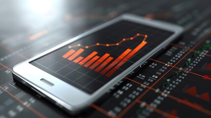 Smartphone mobile tablet technology digital symbol sign business stock financial marketing investment economy chart graph statistic datum money wealth upward element profit global, generative ai