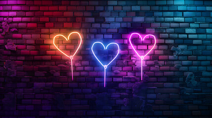 Neon Heart Lights on a Brick Wall