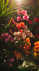 Sunlit Orchid Blossoms Amidst Lush Foliage