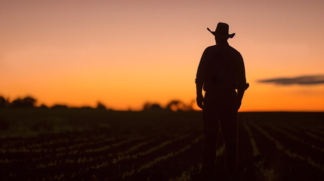 Silhouette of a Man in a Field at Sunset