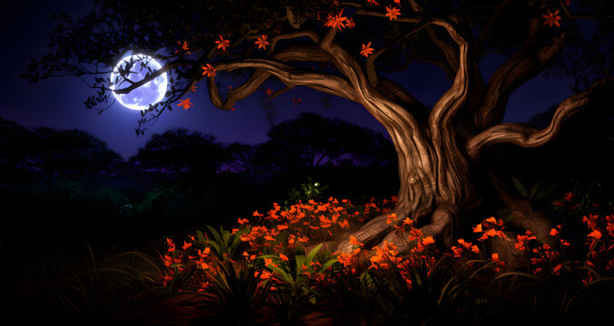 an image of a night scene in the forest