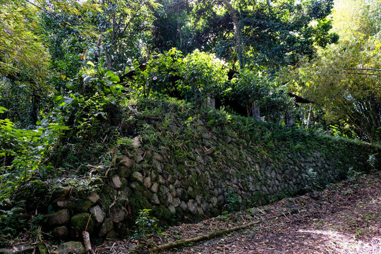 Historical WW2 military bunker building in the jungle of Sokeh's Rock in Pohnpei, Federated States of Micronesia