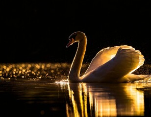 An elegant image of a swan gliding across a serene lake