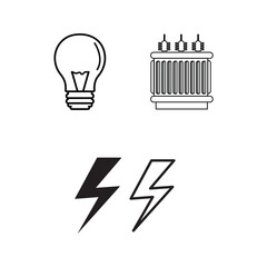 electric icon set, power transformer, bolt sign vector illustration on white background..eps