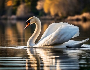 An elegant image of a swan gliding across a serene lake