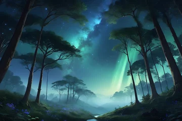 Schilderijen op glas tropical forest in the night © ekalaila