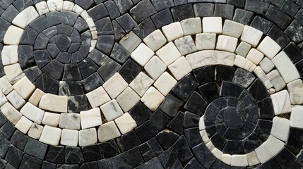 Fototapeta premium Black and white ceramic tiles arranged in a yin and yang pattern for the background image.