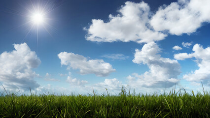 Fototapeta na wymiar nature background landscape grass with sunny sky ai generated