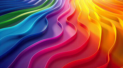 Flowing waves of color transition from cool to warm tones, creating a vibrant, undulating visual experience. 