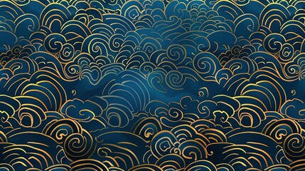 Blue Japanese pattern wave background - obrazy, fototapety, plakaty
