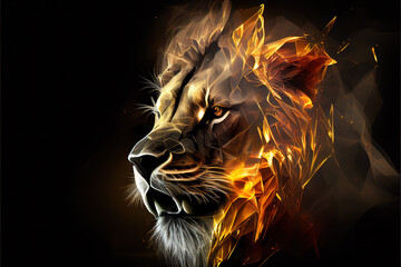 Crystal fire lion. AI generated
