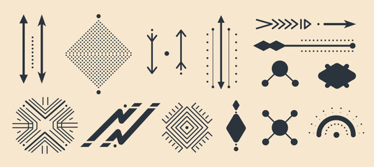 geometric shapes set different figures and arrows collection financial technology fintech concept