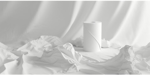 A white toilet paper tube on a white background, featuring heavy use of palette knives, soft sculpture, and a wrapped design.