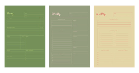 set of Daily weekly Monthly Planner (forest). Vector illustration.
