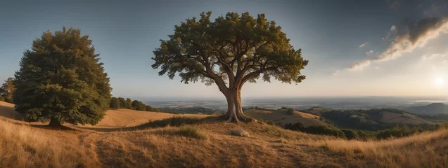 Fototapeten Amazing panoramic view of a tree on a hill from Generative AI © Arceli