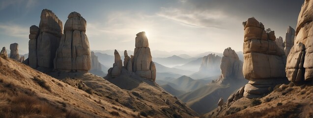 Amazing panoramic view of mountain rock formations from Generative AI - Powered by Adobe