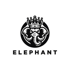 Elephant King With Crown Logo Design Vector, Angry Elephant vector