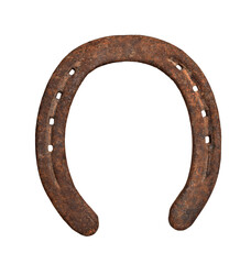 Old rusted horseshoe isolated cutout on transparent