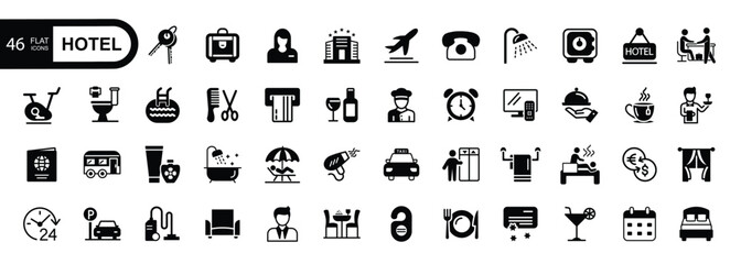 Hotel elements web icon set. icons collection. Simple vector illustration. 