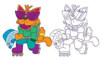 cute animal doodle illustration for coloring page drawing book