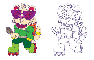 cute animal doodle illustration for coloring page drawing book