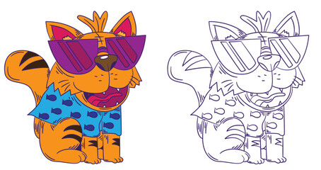 cute animal doodle illustration for coloring page drawing book