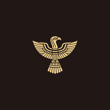 Horus mono line logo icon design template.Eagle, line, flat vector illustration.