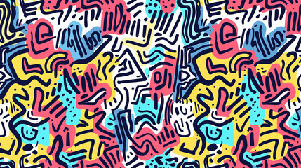 カラフルな子供らしい落書きの背景画像。シームレスパターン。クリエイティブ・ミニマリストスタイルのアート背景。
Colorful childlike graffiti background image. Seamless pattern. Creative minimalist style art background. [Generative AI]