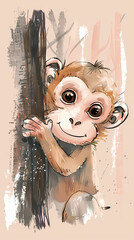 Monkey design illustration with water color  - 745495763