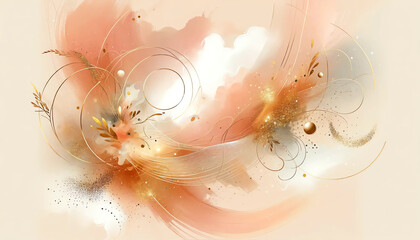 Luxurious Peach and Gold Floral Abstract Background. Peach fuzz color of the year