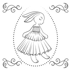 Cute easter bunny princess coloring page for girls