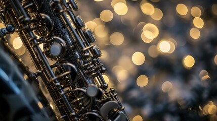 A saxophone is shown in front of a blurry background. Generative AI. - obrazy, fototapety, plakaty